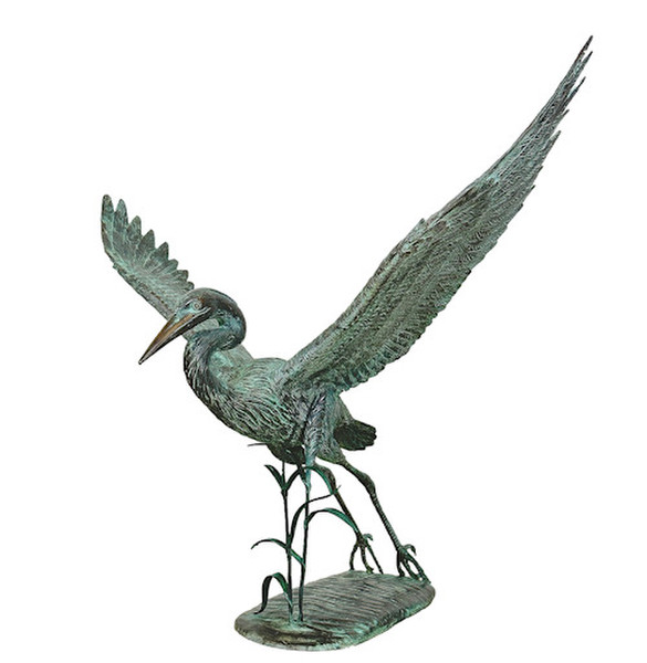 Flying Bronze Heron Statue Taking Flight